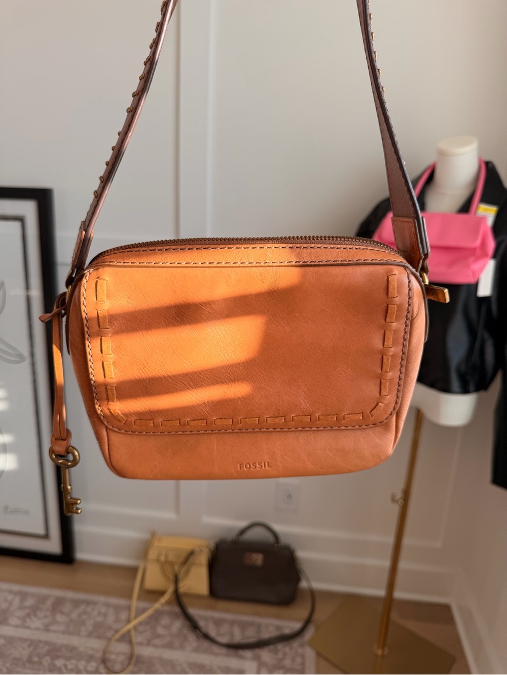 Fossil Genuine Leather Studded Crossbody Bag